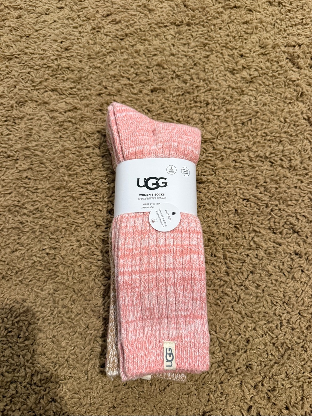 UGG Women's 3 pack crew socks Marled Pink, red, tan Casual Ribbed Socks